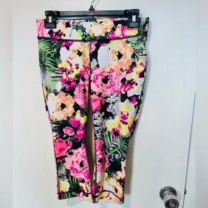 Fila Sport floral capri running leggings bright stretch sz S workout